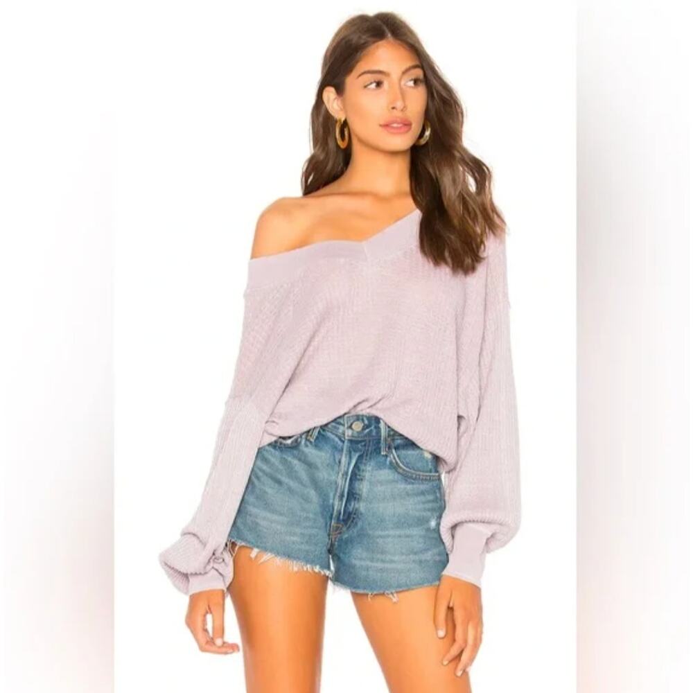 FREE PEOPLE We The Free South Side Thermal Top Purple Waffle Knit V-Neck Size M